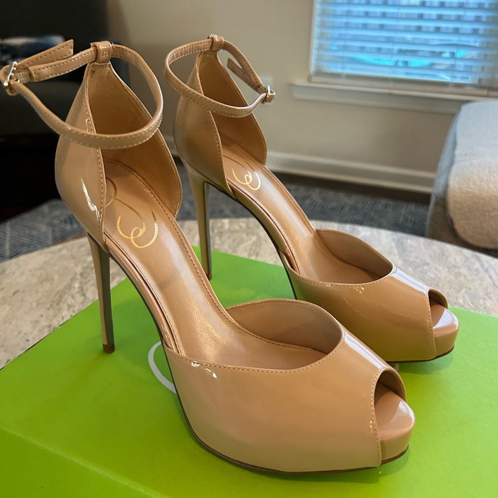 Sam Edelman Women's Beige Florencia Peep Toe Platform Heels Shoe Size 8.5 NEW